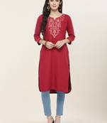 Purple embroidered rayon ethnic-kurtis