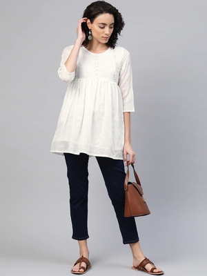 Off-white embroidered cotton short-kurtis 4