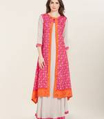 Off-white printed rayon ethnic-kurtis