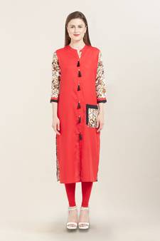 Red printed rayon ethnic-kurtis
