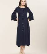 Navy-blue embroidered rayon ethnic-kurtis
