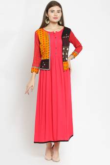 Pink printed rayon ethnic-kurtis