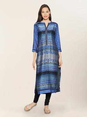 Blue embroidered crepe ethnic-kurtis 1