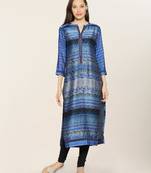 Blue embroidered crepe ethnic-kurtis