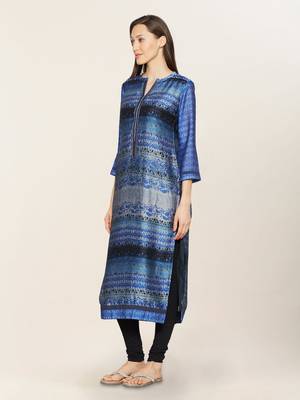 Blue embroidered crepe ethnic-kurtis 3