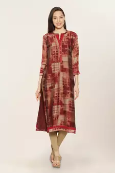 Maroon embroidered crepe ethnic-kurtis