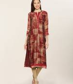 Maroon embroidered crepe ethnic-kurtis