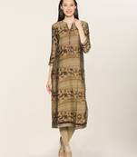 Beige embroidered crepe ethnic-kurtis