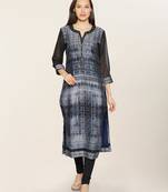 Black embroidered crepe ethnic-kurtis