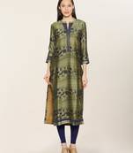 Green embroidered crepe ethnic-kurtis