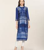 Blue embroidered crepe ethnic-kurtis
