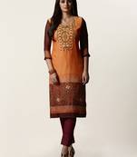 Orange printed georgette ethnic-kurtis