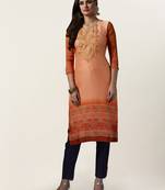 Orange printed georgette ethnic-kurtis