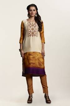 Cream printed georgette ethnic-kurtis