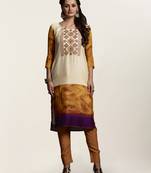 Cream printed georgette ethnic-kurtis