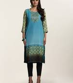 Green printed georgette ethnic-kurtis