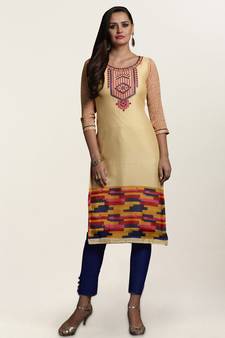 Yellow printed georgette ethnic-kurtis