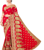Red Georgette Heavy Embriodered Saree With Blouse Piece.