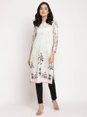 Light-green printed velvet long-kurtis 1