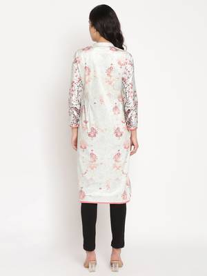 Light-green printed velvet long-kurtis 2