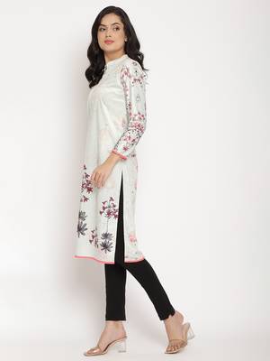 Light-green printed velvet long-kurtis 3