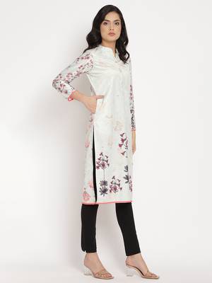 Light-green printed velvet long-kurtis 4