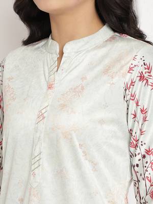Light-green printed velvet long-kurtis 5