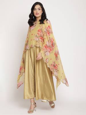 Mustard printed velvet long-kurtis 1