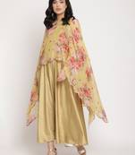 Mustard printed velvet long-kurtis