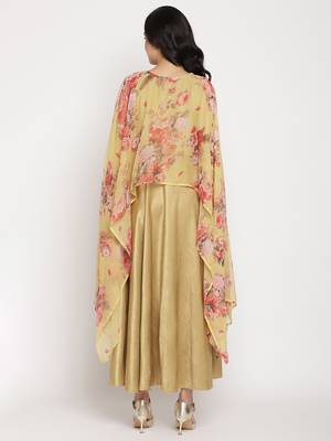 Mustard printed velvet long-kurtis 2