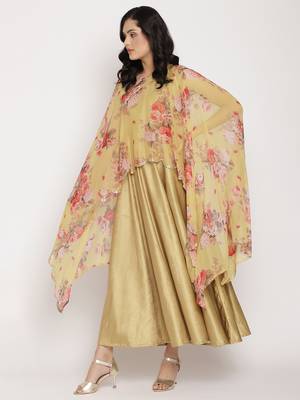 Mustard printed velvet long-kurtis 3