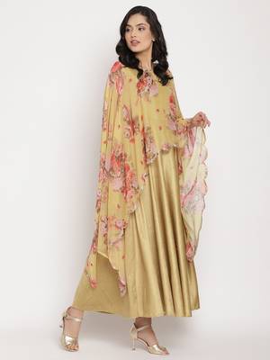 Mustard printed velvet long-kurtis 4