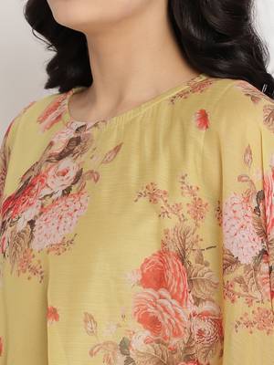 Mustard printed velvet long-kurtis 5