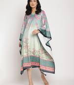 Sea-green printed velvet kaftans