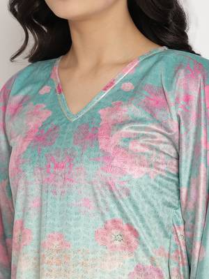 Sea-green printed velvet kaftans 5