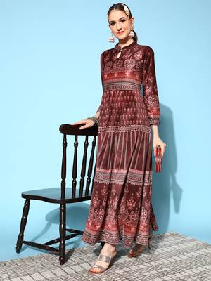 Black printed velvet long-kurtis 1