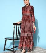 Black printed velvet long-kurtis