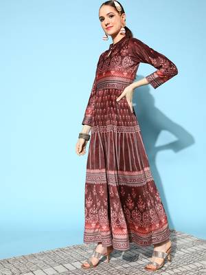 Black printed velvet long-kurtis 3