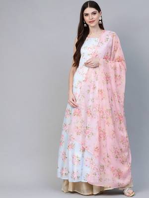 Off-white printed art silk long-kurtis 1