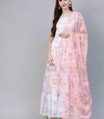 Off-white printed art silk long-kurtis