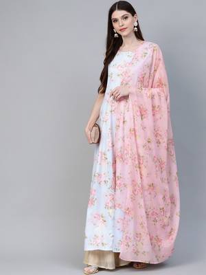 Off-white printed art silk long-kurtis 3