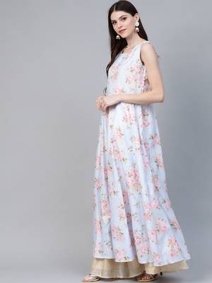 Off-white printed art silk long-kurtis 4