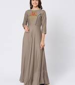 Grey embroidered rayon ethnic-kurtis