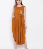 Mustard embroidered rayon ethnic-kurtis