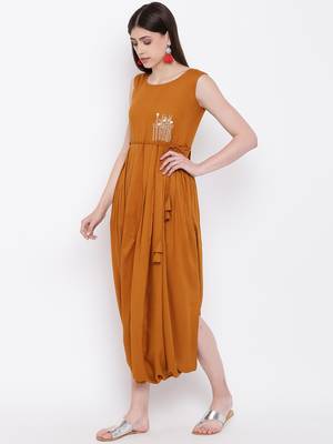 Mustard embroidered rayon ethnic-kurtis 4