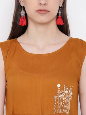 Mustard embroidered rayon ethnic-kurtis 5