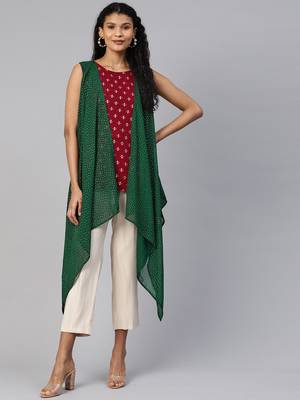Maroon printed georgette short-kurtis 1