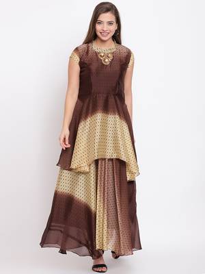 Brown printed georgette ethnic-kurtis 1