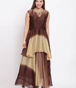 Brown printed georgette ethnic-kurtis