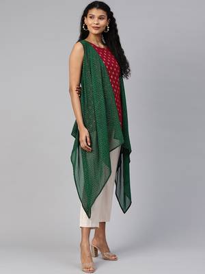 Maroon printed georgette short-kurtis 3
